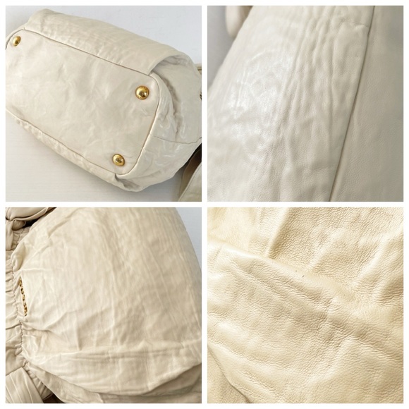 Prada cream beige nappa leather bow tote bag gold hardware - Picture 6 of 14